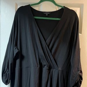 Black Lands End 3/4 sleeve faux wrap midi/calf length knit dress 20W-22W